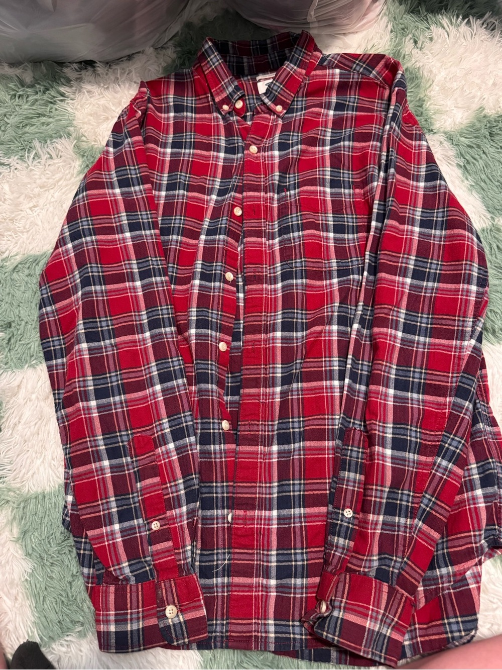 Old Navy Red and Navy Plaid Button-Down Shirt